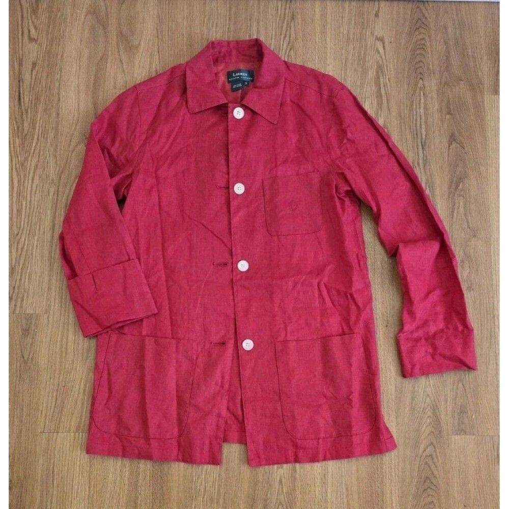 Lauren Ralph Lauren Linen Rusty Red Button Down Shirt Embroidered Pocket Size S